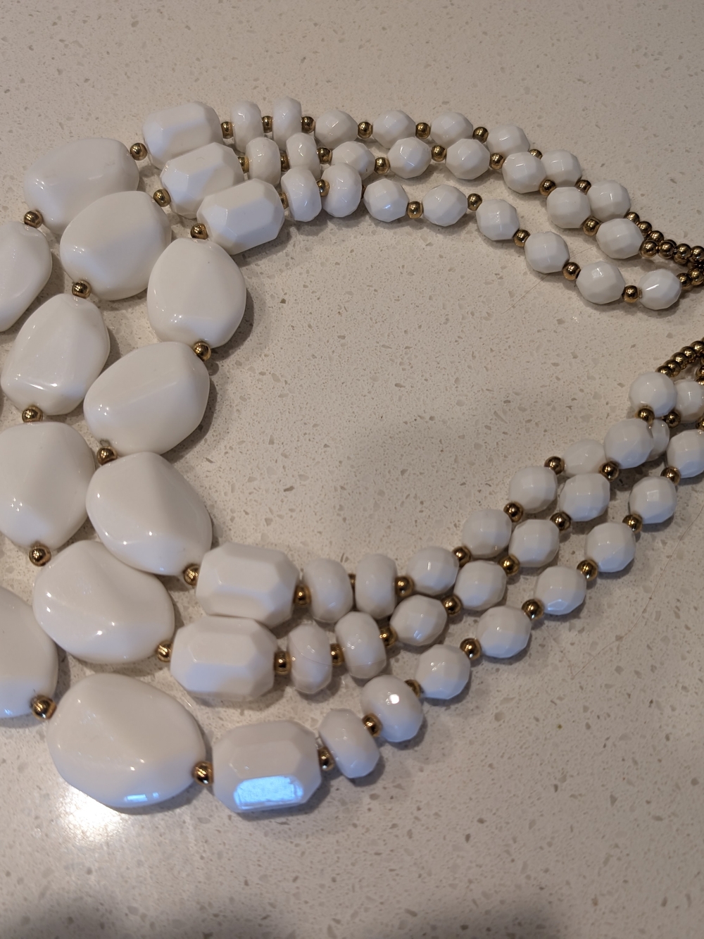 nOir Faux Stone White/Gold Chunky Triple Layer Statement Necklace NWT - Picture 2 of 5